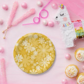 Retro 60er 70er Ästhetisches Blumenmuster Gelb Pappteller (Party)