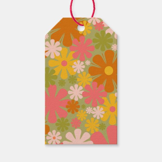 Retro 60er 70er Ästhetisches Blumenmuster Geschenkanhänger (Vorderseite)