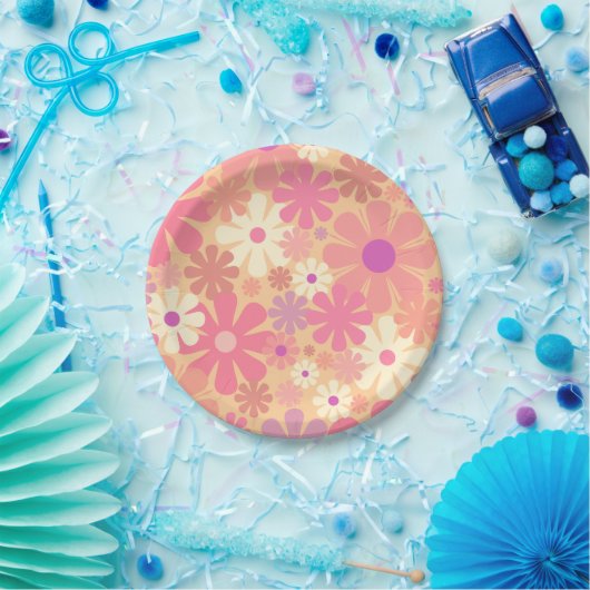 Retro 60er 70er Ästhetisches Blumenmuster Pappteller (Party)