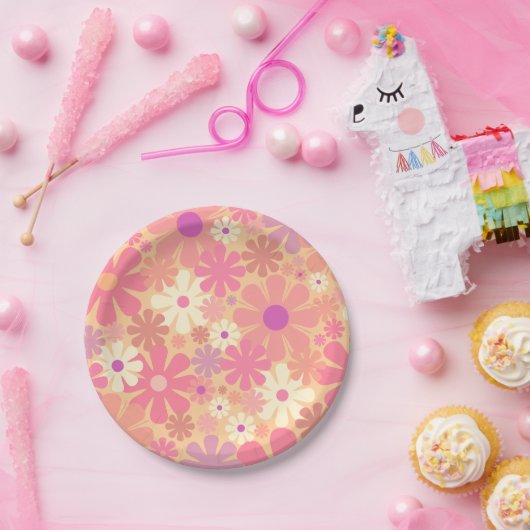 Retro 60er 70er Ästhetisches Blumenmuster Pappteller (Party)