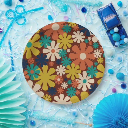 Retro 60er 70er Ästhetisches Blumenmuster Pappteller (Party)