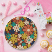 Retro 60er 70er Ästhetisches Blumenmuster Pappteller (Party)