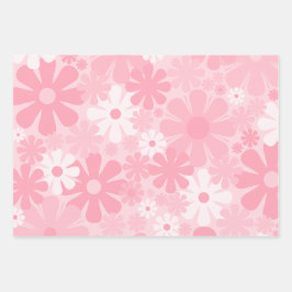 Retro 60er 70er Ästhetisches Blumenmuster Pastell  Geschenkpapier Set