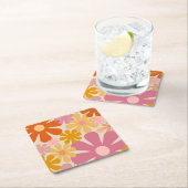 Retro 60er 70er Ästhetisches Blumenmuster Rechteckiger Pappuntersetzer (Vor Ort)