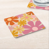 Retro 60er 70er Ästhetisches Blumenmuster Rechteckiger Pappuntersetzer (angewinkelt)