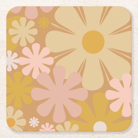 Retro 60er 70er Ästhetisches Blumenmuster Rechteckiger Pappuntersetzer (Vorderseite)