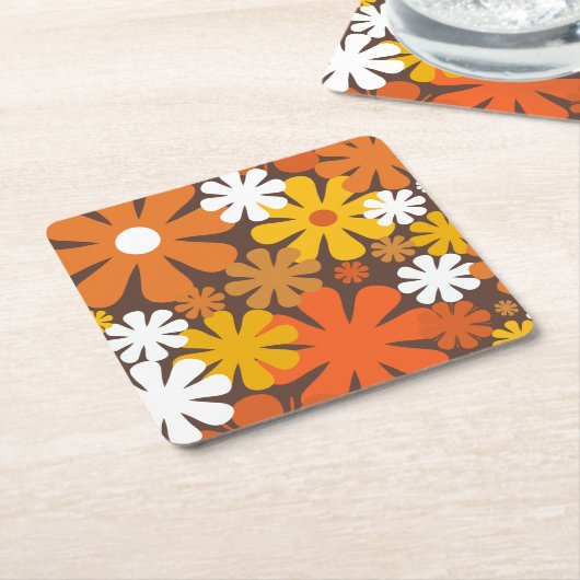 Retro 60er 70er Ästhetisches Blumenmuster Rechteckiger Pappuntersetzer (angewinkelt)