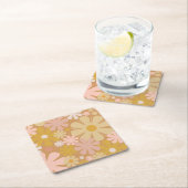 Retro 60er 70er Ästhetisches Blumenmuster Rechteckiger Pappuntersetzer (Vor Ort)