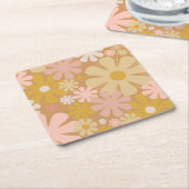 Retro 60er 70er Ästhetisches Blumenmuster Rechteckiger Pappuntersetzer (angewinkelt)