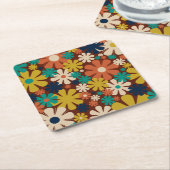 Retro 60er 70er Ästhetisches Blumenmuster Rechteckiger Pappuntersetzer (angewinkelt)