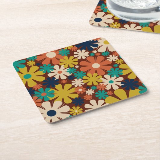 Retro 60er 70er Ästhetisches Blumenmuster Rechteckiger Pappuntersetzer (angewinkelt)
