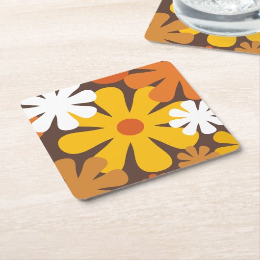 Retro 60er 70er Ästhetisches Blumenmuster Rechteckiger Pappuntersetzer (angewinkelt)
