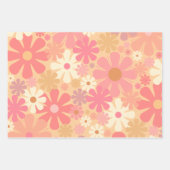 Retro 60er 70er Ästhetisches Blumenmuster Rosa Geschenkpapier Set (Vorderseite)