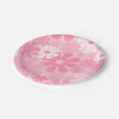 Retro 60er 70er Ästhetisches Blumenmuster Rosa Pappteller (Schrägansicht)