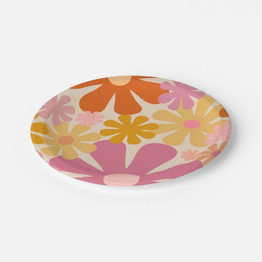 Retro 60er 70er Ästhetisches Muster Papierplatte Pappteller (Schrägansicht)