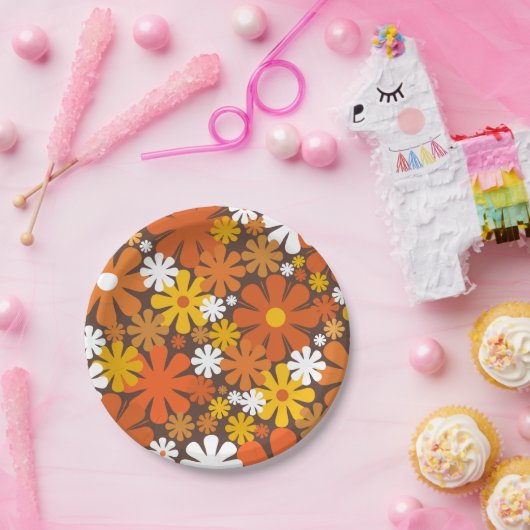 Retro 60er 70er Ästhetisches Muster Papierplatte Pappteller (Party)