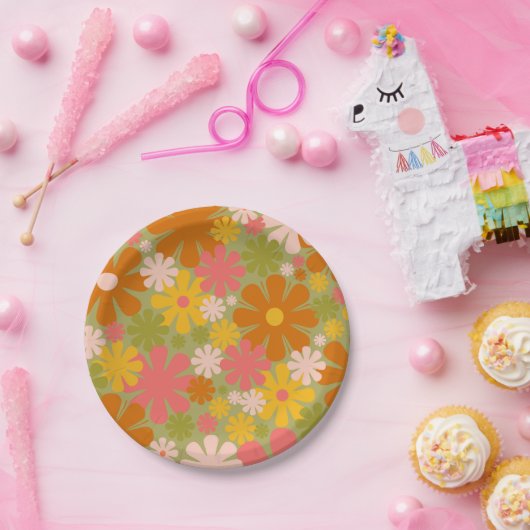 Retro 60er 70er Ästhetisches Muster Papierplatte Pappteller (Party)