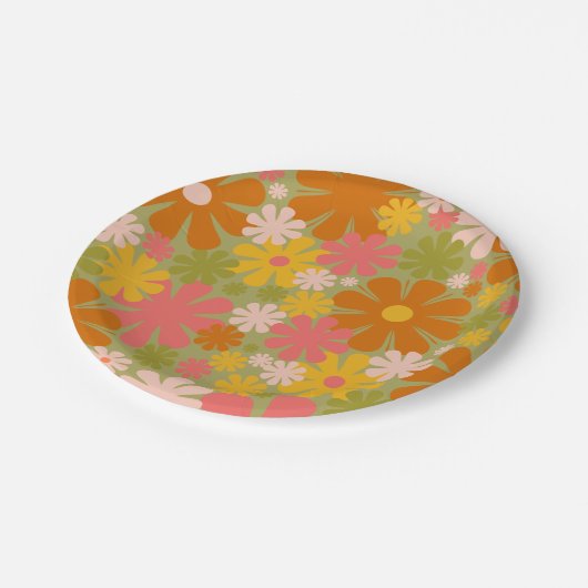 Retro 60er 70er Ästhetisches Muster Papierplatte Pappteller (Schrägansicht)