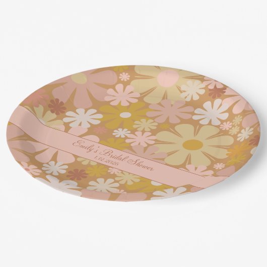 Retro 60er 70er Ästhetisches Personalisiertes Papi Pappteller (Schrägansicht)