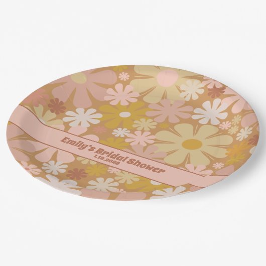 Retro 60er 70er Ästhetisches Personalisiertes Papi Pappteller (Schrägansicht)