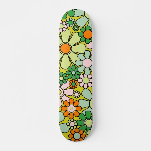 Retro 60er 70er Blume Grünes Blumenmuster Skateboard (Vorne)