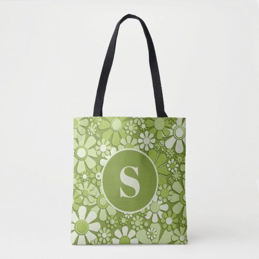 Retro 60er 70er Blume Lime Green Floral Muster Tasche (Vorderseite)