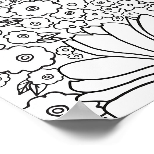 Retro 60er 70er Blume Schwarz-Weiß-Kunst Poster (Ecke)