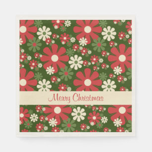 Retro 60er 70er Blumen Fröhliche Weihnachten Flora Serviette
