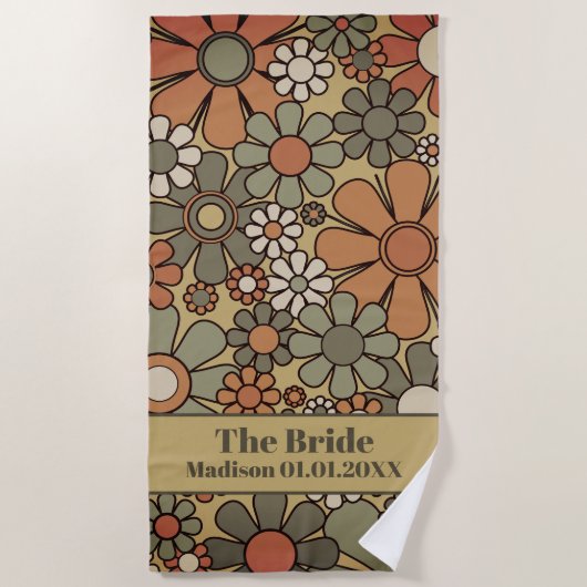 Retro 60er 70er Blumenmuster für die Bride Strandtuch (Vorderseite)
