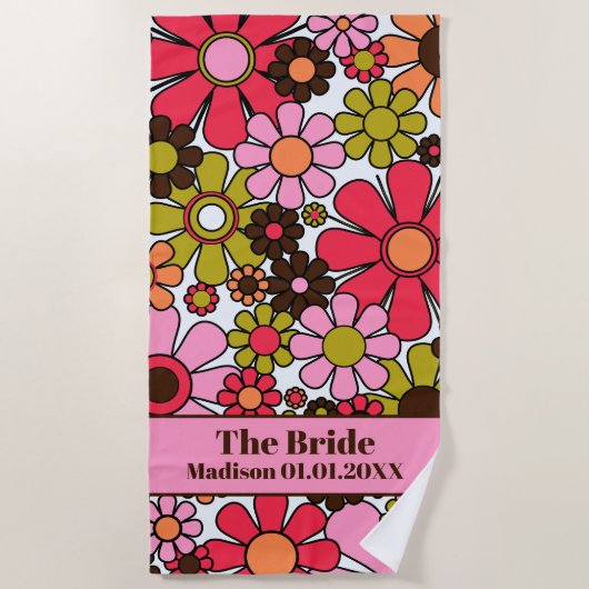 Retro 60er 70er Blumenmuster für die Bride Strandtuch (Vorderseite)
