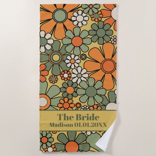 Retro 60er 70er Blumenmuster für die Bride Strandtuch (Vorderseite)