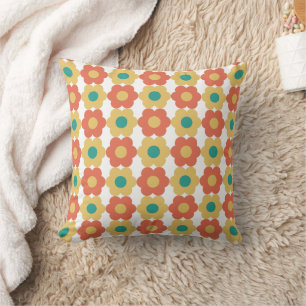 Retro 60er, 70er Blumenmuster Gelb, Orange, Türkis Kissen