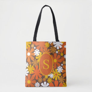 Retro 60er 70er Blumenmuster mit Initiale Tasche