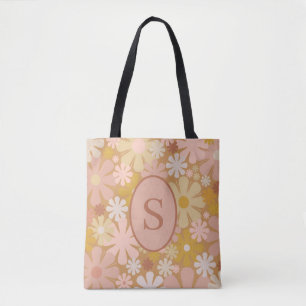 Retro 60er 70er Blumenmuster mit Initiale Tasche
