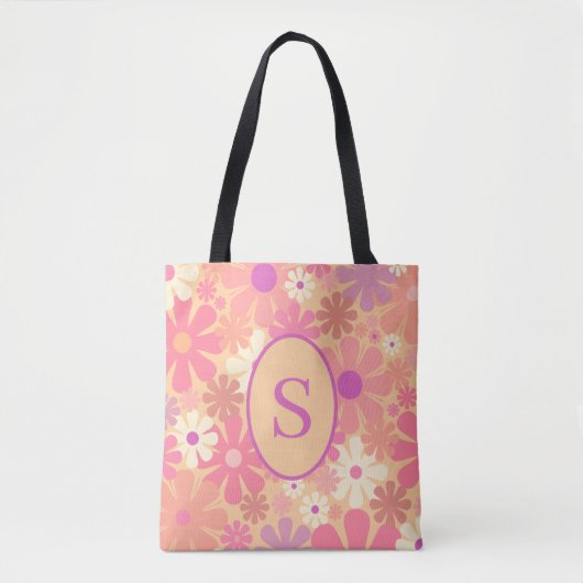 Retro 60er 70er Blumenmuster mit Initiale Tasche (Vorderseite)