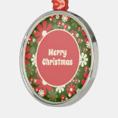 Retro 60er 70er Floral Frohe Weihnachten Ornament Aus Metall (Links)