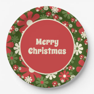 Retro 60er 70er Floral Frohe Weihnachten Pappteller