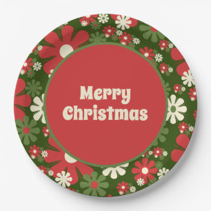 Retro 60er 70er Floral Frohe Weihnachten Pappteller