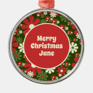 Retro 60er 70er Floral Frohe Weihnachten Personali Ornament Aus Metall