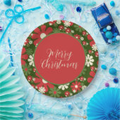 Retro 60er 70er Floral Frohe Weihnachtsschrift Pappteller (Party)