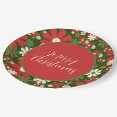 Retro 60er 70er Floral Frohe Weihnachtsschrift Pappteller (Schrägansicht)
