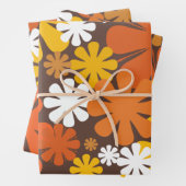 Retro 60er 70er Floral Muster Brown und Orange Geschenkpapier Set (Beispiel)