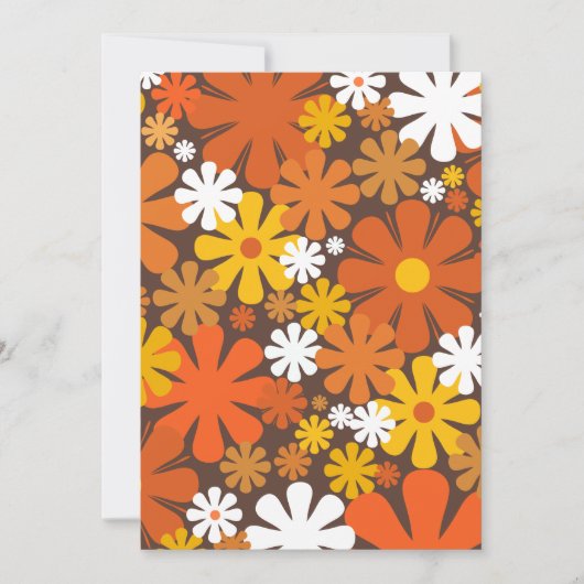 Retro 60er 70er Floral Muster Orange und Braun Einladung (Vorderseite)