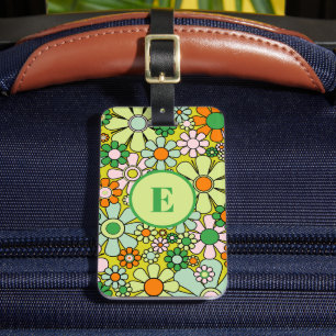 Retro 60er 70er Floral Muster Personalisiert erste Gepäckanhänger