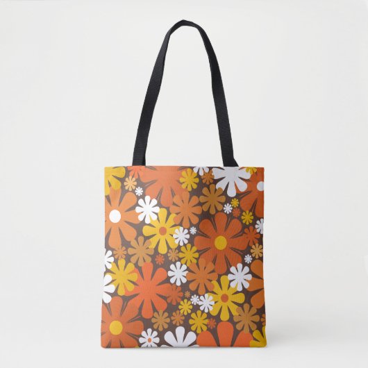 Retro 60er 70er Floral Orange Brown Muster Tasche (Vorderseite)