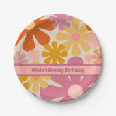 Retro 60er 70er Floral Pattern Personalisiert Pappteller (Vorderseite)
