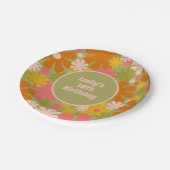 Retro 60er 70er Floral Personalisiert Geburtstag Pappteller (Schrägansicht)