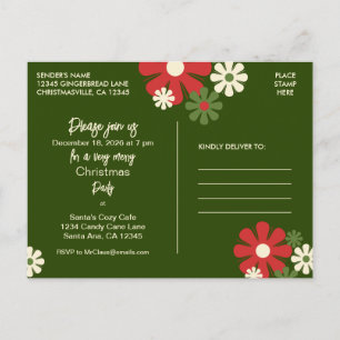 Retro 60er 70er Floral Weihnachten Party Einladung Postkarte