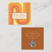 Retro 60er 70er Geometric Rainbow Waves QR Code Quadratische Visitenkarte (Vorne/Hinten)
