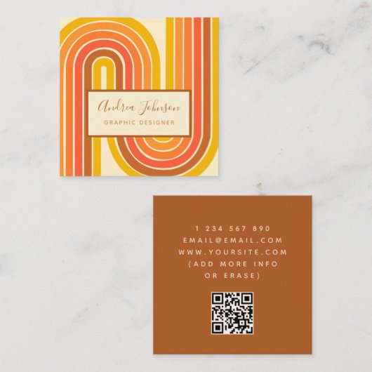 Retro 60er 70er Geometric Rainbow Waves QR Code Quadratische Visitenkarte (Vorne/Hinten)